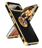 LeYi for Google Pixel 9 Pro XL Case: with Rotatable Ring Holder Magnetic Kickstand, Plating Rose Gold Edge Case