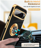 LeYi for Google Pixel 9 Pro XL Case: with Rotatable Ring Holder Magnetic Kickstand, Plating Rose Gold Edge Case