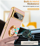 LeYi for Google Pixel 8 Case :Rotatable Ring Holder Magnetic Kickstand, Plating Rose Gold Edge Case