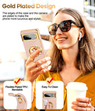 LeYi for Google Pixel 8 Case :Rotatable Ring Holder Magnetic Kickstand, Plating Rose Gold Edge Case