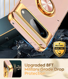 LeYi for Google Pixel 8 Case :Rotatable Ring Holder Magnetic Kickstand, Plating Rose Gold Edge Case