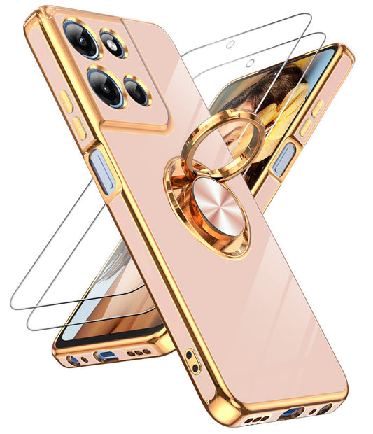 LeYi for Moto G Play 2026 Case: with 1 Pack Tempered Glass Screen Protector and Rotatable Ring Holder Magnetic Kickstand, Plating Rose Gold Edge Case