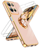 LeYi for Moto G Play 2026 Case: with 1 Pack Tempered Glass Screen Protector and Rotatable Ring Holder Magnetic Kickstand, Plating Rose Gold Edge Case