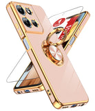 LeYi for Moto G 5G 2026 Case: with 1 Pack Tempered Glass Screen Protector and Rotatable Ring Holder Magnetic Kickstand, Plating Rose Gold Edge Case