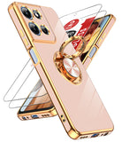 LeYi for Moto G 5G 2025 Case: with 2 Pack Tempered Glass Screen Protector and Rotatable Ring Holder Magnetic Kickstand, Plating Rose Gold Edge Case