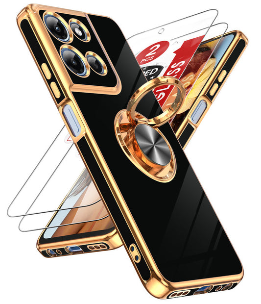 LeYi for Moto G 5G 2025 Case: with 2 Pack Tempered Glass Screen Protector and Rotatable Ring Holder Magnetic Kickstand, Plating Rose Gold Edge Case