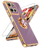 LeYi for Moto G 5G 2026 Case: with 1 Pack Tempered Glass Screen Protector and Rotatable Ring Holder Magnetic Kickstand, Plating Rose Gold Edge Case