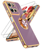 LeYi for Moto G 5G 2025 Case: with 2 Pack Tempered Glass Screen Protector and Rotatable Ring Holder Magnetic Kickstand, Plating Rose Gold Edge Case