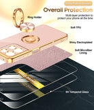 LeYi for Moto G Play 2026 Case: with 1 Pack Tempered Glass Screen Protector and Rotatable Ring Holder Magnetic Kickstand, Plating Rose Gold Edge Case