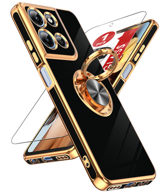 LeYi for Moto G 5G 2026 Case: with 1 Pack Tempered Glass Screen Protector and Rotatable Ring Holder Magnetic Kickstand, Plating Rose Gold Edge Case