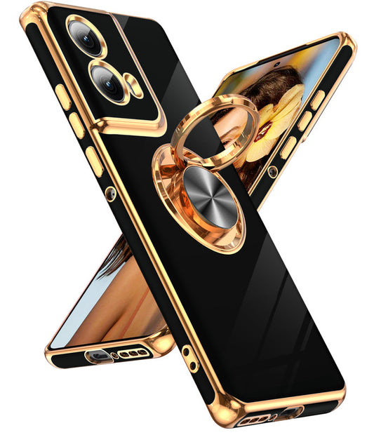 LeYi for Moto Edge 5G 2024 Case: Rotatable Ring Holder Magnetic Kickstand, Plating Rose Gold Edge Case