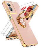 LeYi for Moto G Play 4G 2024 Case: with 2 Pack Tempered Glass Screen Protector and Rotatable Ring Holder Magnetic Kickstand, Plating Rose Gold Edge Case
