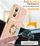 LeYi for Moto G Play 4G 2024 Case: with 2 Pack Tempered Glass Screen Protector and Rotatable Ring Holder Magnetic Kickstand, Plating Rose Gold Edge Case