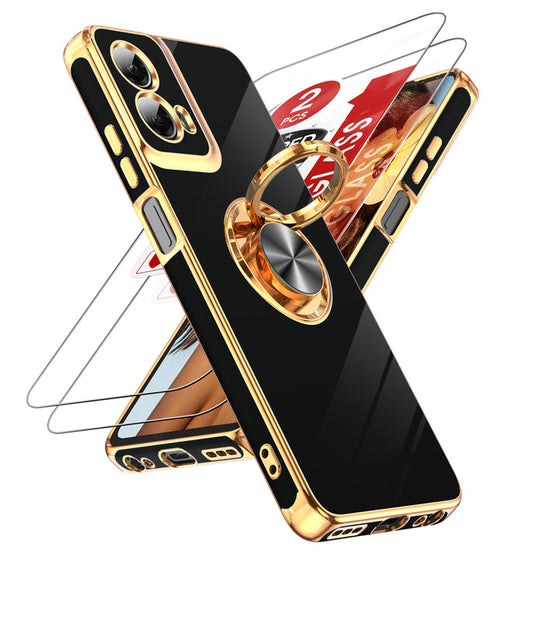 LeYi for Moto G 5G 2024 Case: with 2 Pack Tempered Glass Screen Protector and Rotatable Ring Holder Magnetic Kickstand, Plating Rose Gold Edge Case