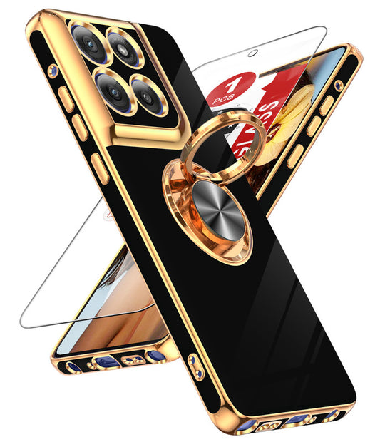 LeYi for Moto G Stylus 5G 2025 Case: with 1 Pack Tempered Glass Screen Protector and Rotatable Ring Holder Magnetic Kickstand, Plating Rose Gold Edge Case