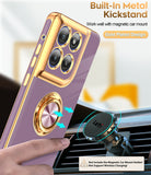LeYi for Moto G Stylus 5G 2025 Case: with 1 Pack Tempered Glass Screen Protector and Rotatable Ring Holder Magnetic Kickstand, Plating Rose Gold Edge Case