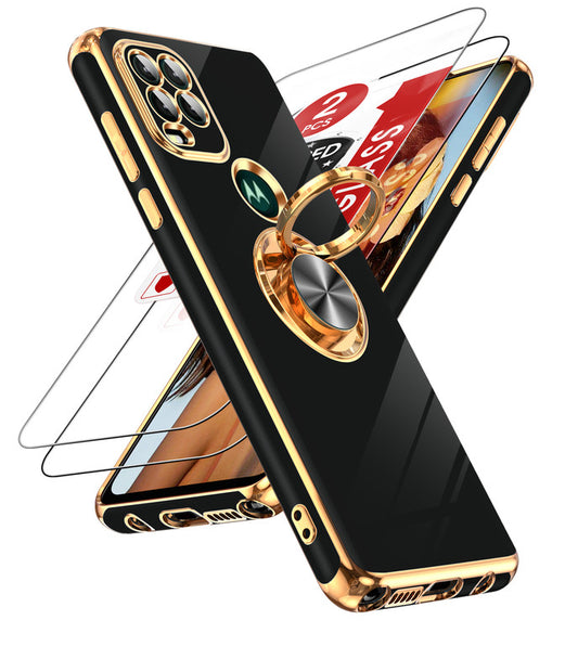 LeYi for Moto G Stylus 5G 2021 Case: with 2 Pack Tempered Glass Screen Protector and Rotatable Ring Holder Magnetic Kickstand, Plating Rose Gold Edge Case