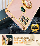 LeYi for Moto G Stylus 5G 2021 Case: with 2 Pack Tempered Glass Screen Protector and Rotatable Ring Holder Magnetic Kickstand, Plating Rose Gold Edge Case
