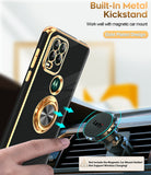 LeYi for Moto G Stylus 5G 2021 Case: with 2 Pack Tempered Glass Screen Protector and Rotatable Ring Holder Magnetic Kickstand, Plating Rose Gold Edge Case
