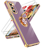LeYi for Moto G Stylus 5G 2022 Case: with 2 Pack Tempered Glass Screen Protector and Rotatable Ring Holder Magnetic Kickstand, Plating Rose Gold Edge Case