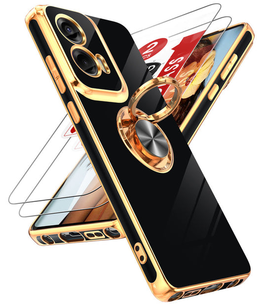 LeYi for Moto G Stylus 5G 2024 Case: with 2 Pack Tempered Glass Screen Protector and Rotatable Ring Holder Magnetic Kickstand, Plating Rose Gold Edge Case