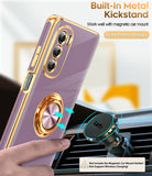 LeYi for Moto G Stylus 5G 2022 Case: with 2 Pack Tempered Glass Screen Protector and Rotatable Ring Holder Magnetic Kickstand, Plating Rose Gold Edge Case