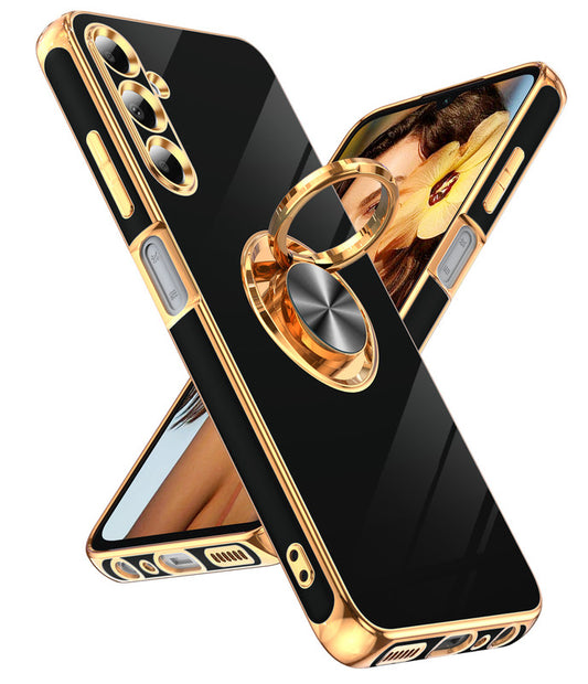 LeYi for Samsung Galaxy A05s 4G Case: with Rotatable Ring Holder Magnetic Kickstand, Plating Rose Gold Edge Case