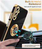 LeYi for Samsung Galaxy A05s 4G Case: with Rotatable Ring Holder Magnetic Kickstand, Plating Rose Gold Edge Case
