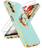 LeYi for Samsung Galaxy A14 5G Case: with 2 Pack Tempered Glass Screen Protector and Rotatable Ring Holder Magnetic Kickstand, Plating Rose Gold Edge Case