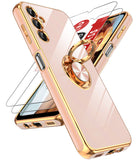 LeYi for Samsung Galaxy A14 5G Case: with 2 Pack Tempered Glass Screen Protector and Rotatable Ring Holder Magnetic Kickstand, Plating Rose Gold Edge Case