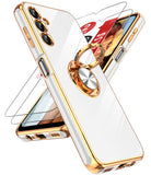 LeYi for Samsung Galaxy A14 5G Case: with 2 Pack Tempered Glass Screen Protector and Rotatable Ring Holder Magnetic Kickstand, Plating Rose Gold Edge Case