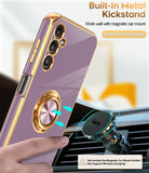 LeYi for Samsung Galaxy A14 5G Case: with 2 Pack Tempered Glass Screen Protector and Rotatable Ring Holder Magnetic Kickstand, Plating Rose Gold Edge Case