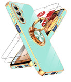 LeYi for Samsung Galaxy A17 5G Case: with 2 Pack Tempered Glass Screen Protector and Rotatable Ring Holder Magnetic Kickstand, Plating Rose Gold Edge Case