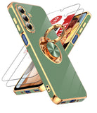 LeYi for Samsung Galaxy A17 5G Case: with 2 Pack Tempered Glass Screen Protector and Rotatable Ring Holder Magnetic Kickstand, Plating Rose Gold Edge Case