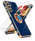 LeYi for Samsung Galaxy A17 5G Case: with 2 Pack Tempered Glass Screen Protector and Rotatable Ring Holder Magnetic Kickstand, Plating Rose Gold Edge Case