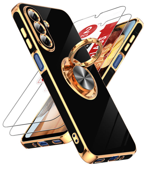 LeYi for Samsung Galaxy A17 5G Case: with 2 Pack Tempered Glass Screen Protector and Rotatable Ring Holder Magnetic Kickstand, Plating Rose Gold Edge Case