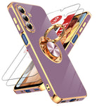 LeYi for Samsung Galaxy A17 5G Case: with 2 Pack Tempered Glass Screen Protector and Rotatable Ring Holder Magnetic Kickstand, Plating Rose Gold Edge Case