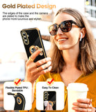 LeYi for Samsung Galaxy A17 5G Case: with 2 Pack Tempered Glass Screen Protector and Rotatable Ring Holder Magnetic Kickstand, Plating Rose Gold Edge Case