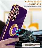 LeYi for Samsung Galaxy A17 5G Case: with 2 Pack Tempered Glass Screen Protector and Rotatable Ring Holder Magnetic Kickstand, Plating Rose Gold Edge Case