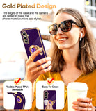 LeYi for Samsung Galaxy A17 5G Case: with 2 Pack Tempered Glass Screen Protector and Rotatable Ring Holder Magnetic Kickstand, Plating Rose Gold Edge Case