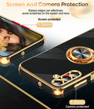 LeYi for Samsung Galaxy A25 5G Case: with 2 Pack Tempered Glass Screen Protector and Rotatable Ring Holder Magnetic Kickstand, Plating Rose Gold Edge Case