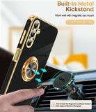 LeYi for Samsung Galaxy A25 5G Case: with 2 Pack Tempered Glass Screen Protector and Rotatable Ring Holder Magnetic Kickstand, Plating Rose Gold Edge Case