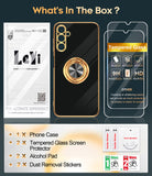 LeYi for Samsung Galaxy A25 5G Case: with 2 Pack Tempered Glass Screen Protector and Rotatable Ring Holder Magnetic Kickstand, Plating Rose Gold Edge Case