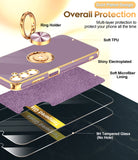 LeYi for Samsung Galaxy A25 5G Case: with 2 Pack Tempered Glass Screen Protector and Rotatable Ring Holder Magnetic Kickstand, Plating Rose Gold Edge Case