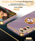 LeYi for Samsung Galaxy A25 5G Case: with 2 Pack Tempered Glass Screen Protector and Rotatable Ring Holder Magnetic Kickstand, Plating Rose Gold Edge Case