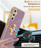 LeYi for Samsung Galaxy A25 5G Case: with 2 Pack Tempered Glass Screen Protector and Rotatable Ring Holder Magnetic Kickstand, Plating Rose Gold Edge Case