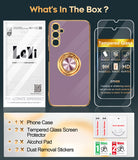 LeYi for Samsung Galaxy A25 5G Case: with 2 Pack Tempered Glass Screen Protector and Rotatable Ring Holder Magnetic Kickstand, Plating Rose Gold Edge Case