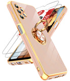 LeYi for Samsung Galaxy A32 5G Case: with 2 Pack Tempered Glass Screen Protector and Rotatable Ring Holder Magnetic Kickstand, Plating Rose Gold Edge Case