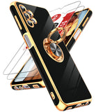 LeYi for Samsung Galaxy A32 5G Case: with 2 Pack Tempered Glass Screen Protector and Rotatable Ring Holder Magnetic Kickstand, Plating Rose Gold Edge Case