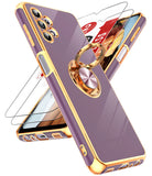 LeYi for Samsung Galaxy A32 5G Case: with 2 Pack Tempered Glass Screen Protector and Rotatable Ring Holder Magnetic Kickstand, Plating Rose Gold Edge Case